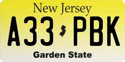 NJ license plate A33PBK