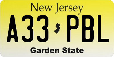 NJ license plate A33PBL