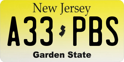 NJ license plate A33PBS