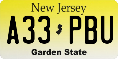 NJ license plate A33PBU