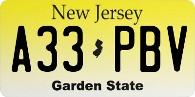 NJ license plate A33PBV