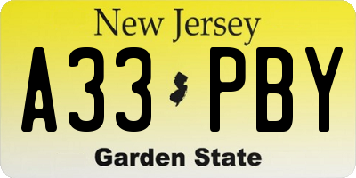 NJ license plate A33PBY