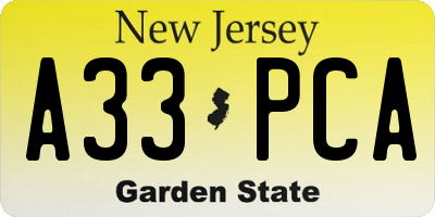 NJ license plate A33PCA