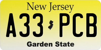 NJ license plate A33PCB
