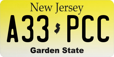 NJ license plate A33PCC