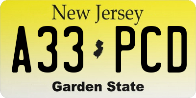 NJ license plate A33PCD