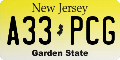 NJ license plate A33PCG
