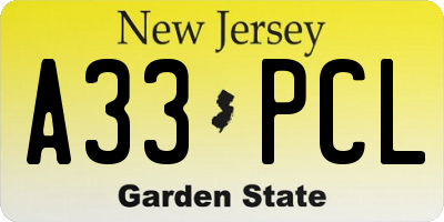NJ license plate A33PCL