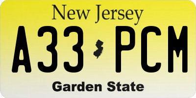 NJ license plate A33PCM