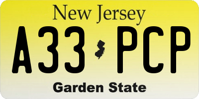 NJ license plate A33PCP