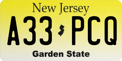 NJ license plate A33PCQ