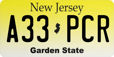 NJ license plate A33PCR