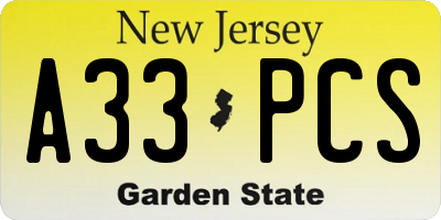 NJ license plate A33PCS