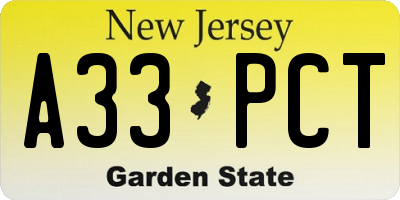 NJ license plate A33PCT