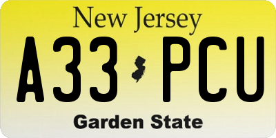 NJ license plate A33PCU