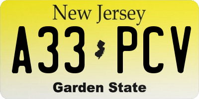 NJ license plate A33PCV