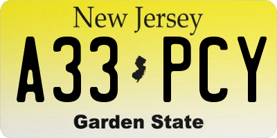 NJ license plate A33PCY