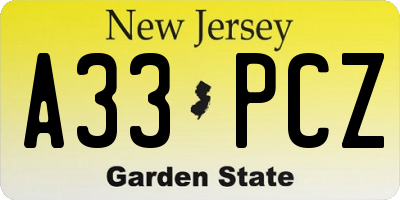 NJ license plate A33PCZ