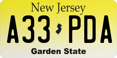 NJ license plate A33PDA