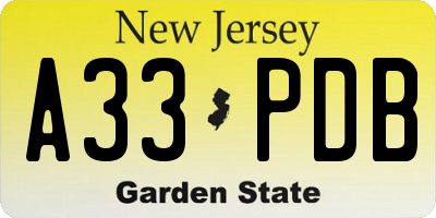 NJ license plate A33PDB
