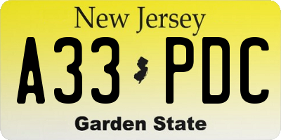 NJ license plate A33PDC
