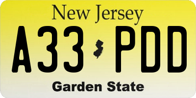 NJ license plate A33PDD