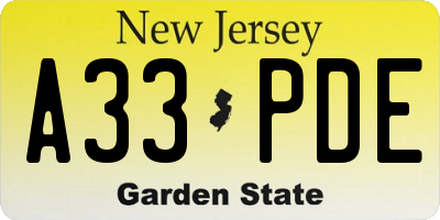 NJ license plate A33PDE