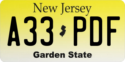 NJ license plate A33PDF