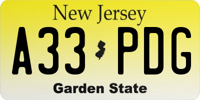 NJ license plate A33PDG