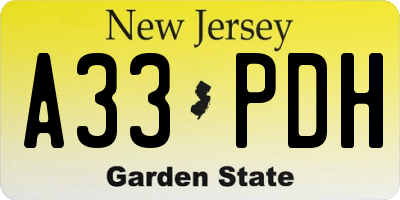 NJ license plate A33PDH
