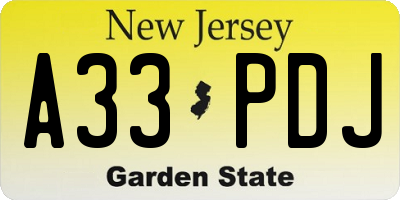 NJ license plate A33PDJ
