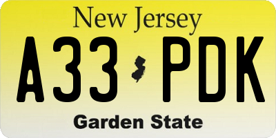 NJ license plate A33PDK