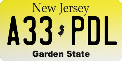 NJ license plate A33PDL