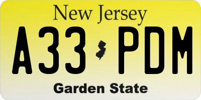 NJ license plate A33PDM