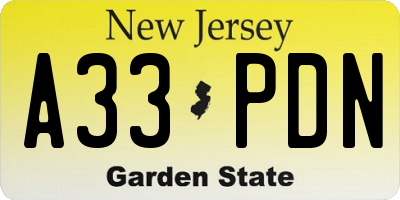 NJ license plate A33PDN