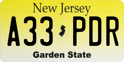 NJ license plate A33PDR