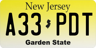 NJ license plate A33PDT