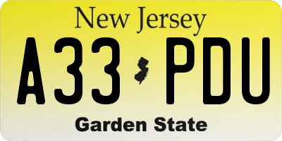 NJ license plate A33PDU