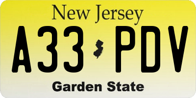 NJ license plate A33PDV