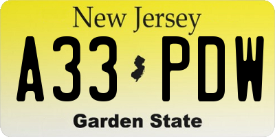 NJ license plate A33PDW