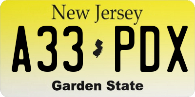NJ license plate A33PDX