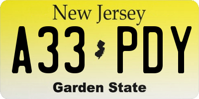 NJ license plate A33PDY