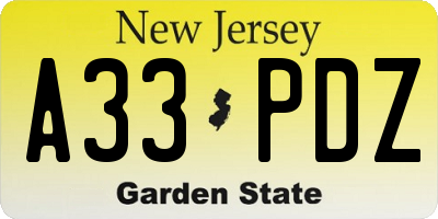 NJ license plate A33PDZ