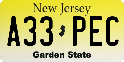 NJ license plate A33PEC