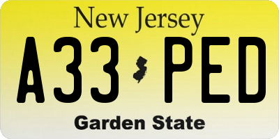 NJ license plate A33PED