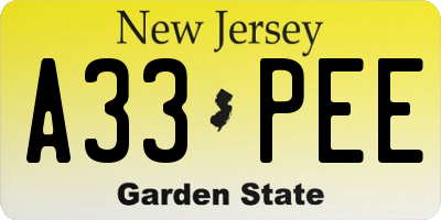 NJ license plate A33PEE