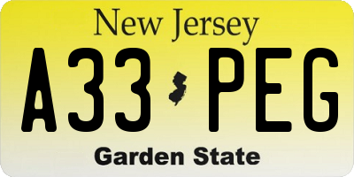 NJ license plate A33PEG