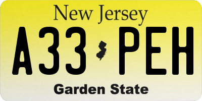 NJ license plate A33PEH