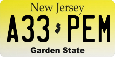 NJ license plate A33PEM