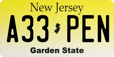 NJ license plate A33PEN